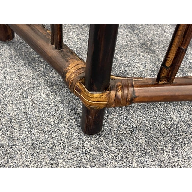 Vintage Hexagonal Organic Rattan Side Table With Woven Inset Top – Hollywood Regency For Sale - Image 12 of 12