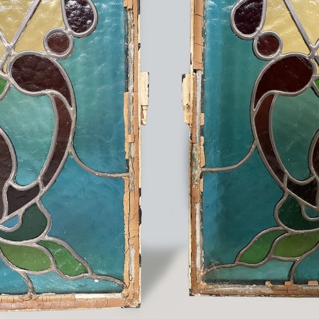 Tall Stained-Glass Windows with Roses, 1910s, Set of 2 For Sale - Image 17 of 18