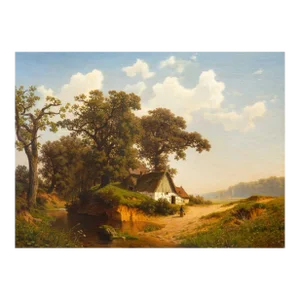 German 1884 Landscape Painting of “Dutch Homestead” by Joseph Jansen