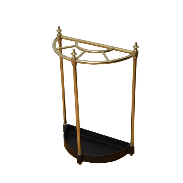English Demi Lune Umbrella Stand in Brass, 1900 For Sale - Image 4 of 11