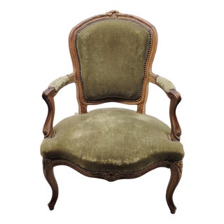 19th-C. French Louis XV Provincial Carved Walnut Open Armchair — Pegged Construction For Sale