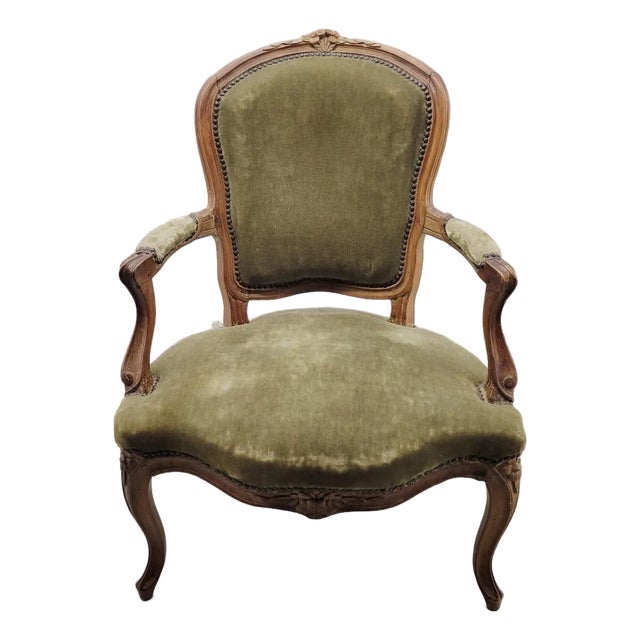19th-C. French Louis XV Provincial Carved Walnut Open Armchair — Pegged Construction For Sale