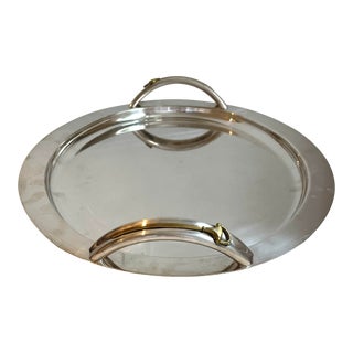 Gucci Monumental Silver and Brass Horsebit Handled Oval Tray For Sale