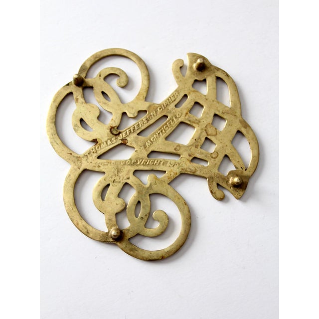 MidCentury Brass Thomas Jefferson Monticello Cipher Trivet Chairish