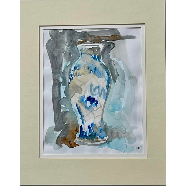 Decorative Vase Shimmery metallic gold under-and-over painting with a deep blue palette. 11x14 overall dimensions....