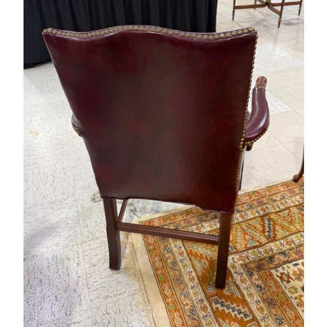 Hickory Manufacturing Company Antique Hickory Co Chair Georgian Style Leather Library Armchair For Sale - Image 4 of 8