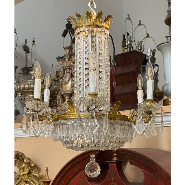 French Antique Baccarat Gilt Bronze and French Crystal 6 Lite Chandelier For Sale - Image 3 of 4