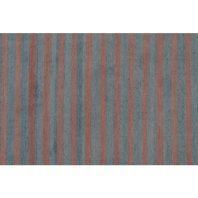Vintage Dhurrie Rug in Blue With Salmon-Pink Stripes - Rug & Kilim For Sale In New York - Image 6 of 8