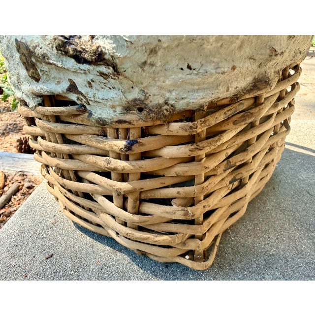 Vintage Artisanal Chinese Clay Vessel, Jar, Encased in a Basket Made of Woven Shanxi Willow For Sale - Image 11 of 12