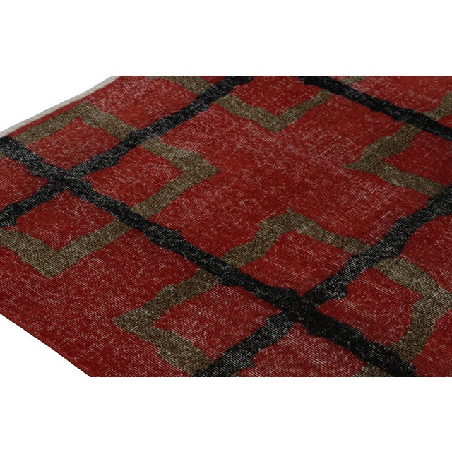 Vintage Zeki Müren Rug in Red With Brown Geometric Pattern, From Rug & Kilim For Sale In New York - Image 6 of 7