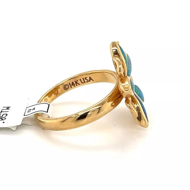 Kabana Diamond Fire Opal 14k Yellow Gold Flower Ring, Size 7.25 For Sale - Image 4 of 7