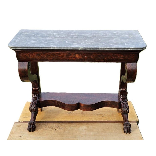 Stone Console Table in Flame Mahogany and Sainte Anne Grey Marble, 1890s For Sale - Image 7 of 7