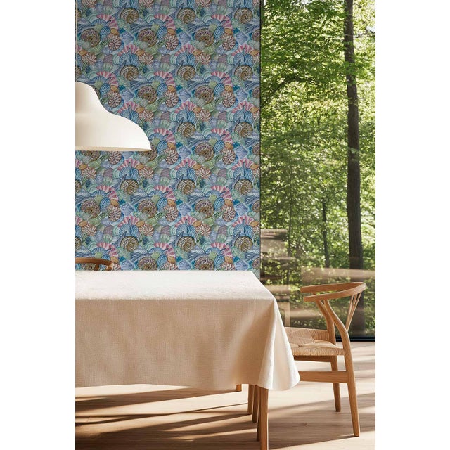 Shell of a Good Time Grasscloth Wallpaper by House Party | Ocean Blue | 8 Yards For Sale In Charlotte - Image 6 of 12