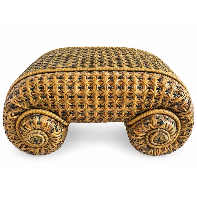 Wood Vintage MacKenzie Childs Wicker Rattan Armchair and Ottoman Empire Collection For Sale - Image 7 of 11