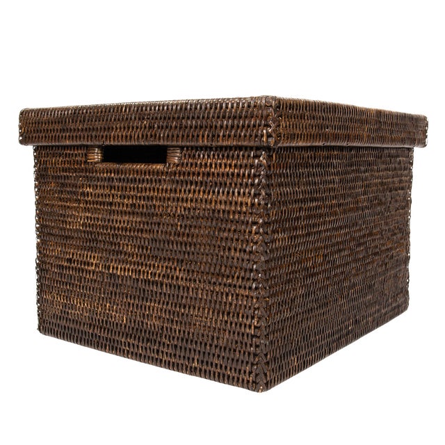 Artifacts Rattan Storage Box with Lid - Letter File, Tudor Black For Sale