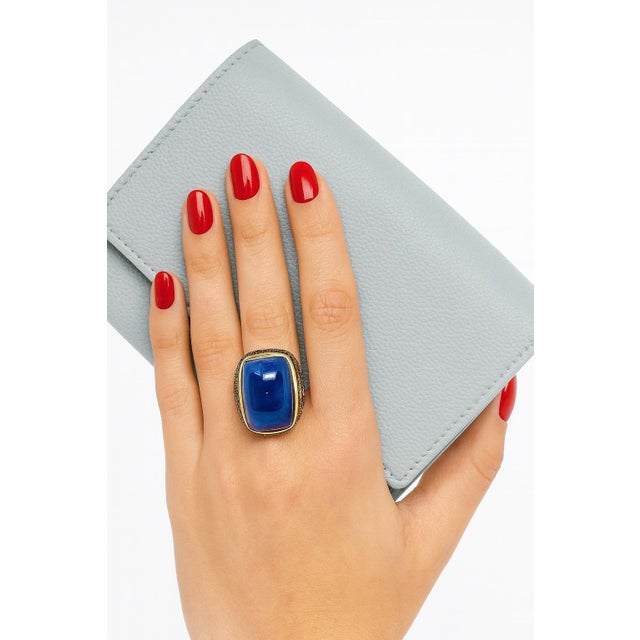 Late 20th Century Bochic “Orient” Vintage Multi Sapphire & Tanzanite Ring Set 18K Gold & Silver For Sale - Image 5 of 13