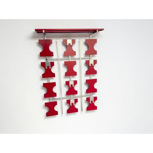 Red Vintage Space Age Wall Coat Rack in Red with Hat Shelf, 1960s For Sale - Image 8 of 18