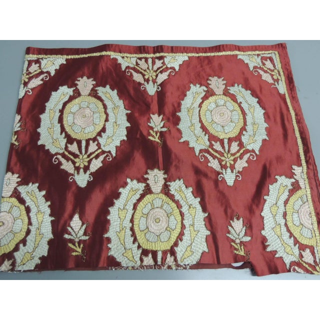 Persian Antique Red Silk Embroidered Persian Textile Fragment For Sale - Image 3 of 4