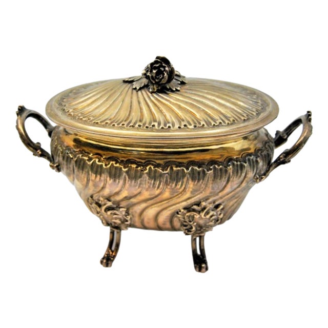 Silver Bowl with Embossed Floral Motifs and Removable Lid For Sale