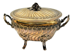 Silver Bowl with Embossed Floral Motifs and Removable Lid