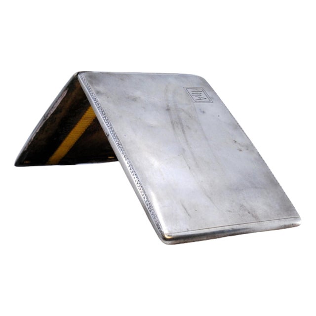 Matte Silver Cigarette Case with Stripes For Sale