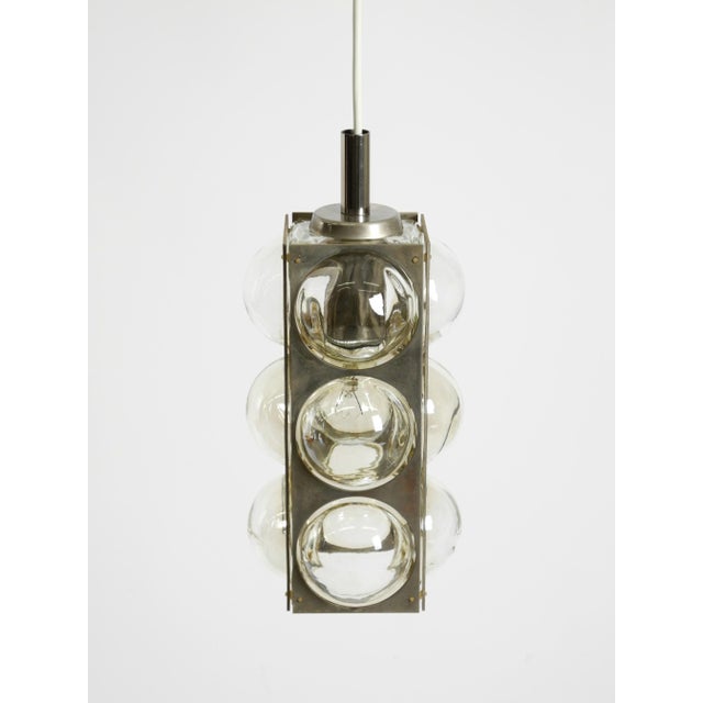 Silver Vintage Space Age Pendant Lamp in Glass and Nickel-Plated Metal by Temde, 1960s For Sale - Image 8 of 18