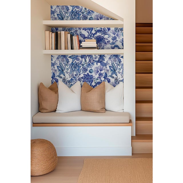 Floral & the Frog Chinoiserie Grasscloth Wallpaper by House Party | Azure Blue | 8 Yards For Sale In Charlotte - Image 6 of 7