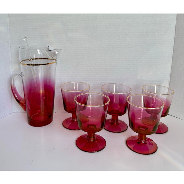 Glass Mid-Century Raspberry Ombre Glass Barware Set, Attributed to Blendo For Sale - Image 7 of 12
