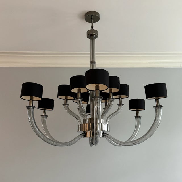 Transparent Donghia Fontana 12 Arm Italian Glass Chandelier For Sale - Image 8 of 9