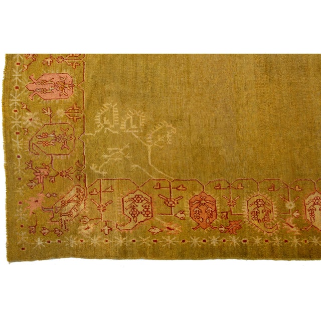 Late 19th Century Goldenrod Turkish Oushak Antique Square Wool Rug Featuring a Center Design For Sale - Image 5 of 10