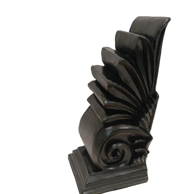 Mid-Century Modern 1990s Black Wood Scroll Fleur Bookends- 9a Pair For Sale - Image 3 of 11