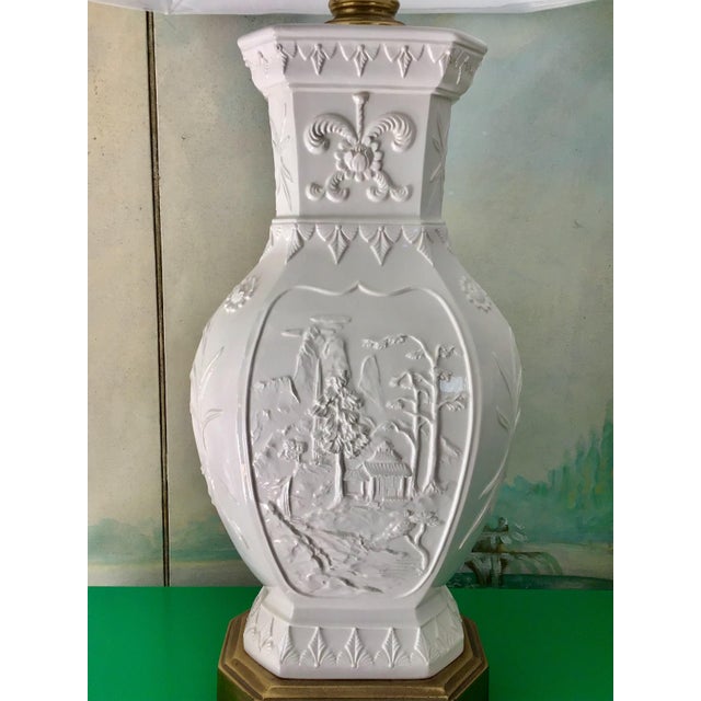 Classic, stately, elegant Blanc de Chine porcelain lamps from Frederick Cooper, makers of illuminated art. Balustrade form...