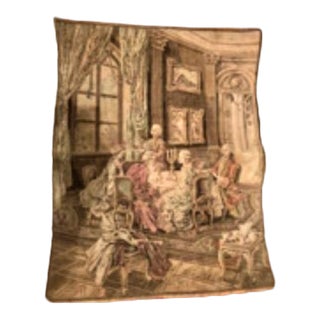 Vintage 1930's Belgian Rococo Era Courtesan Scene Tapestry For Sale