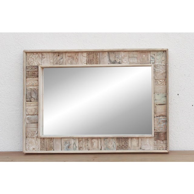 Wood Rustic Abstract Carved Wall Mirror For Sale - Image 7 of 8