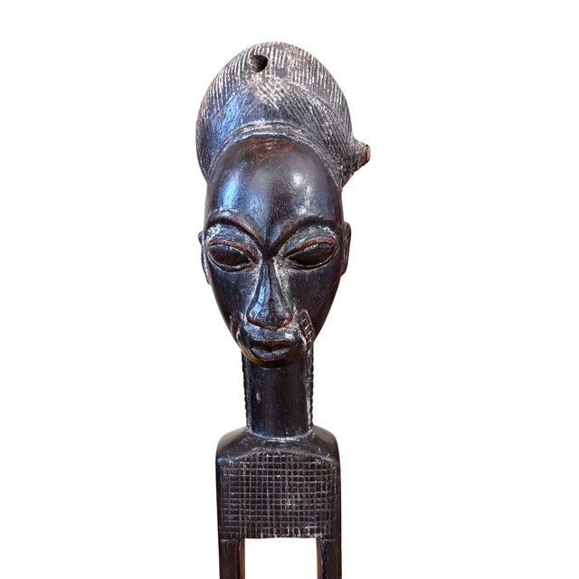 Old Baule Heddle Pulley With Female Head Côte D’Ivoire 10" H W/Stand For Sale - Image 9 of 10