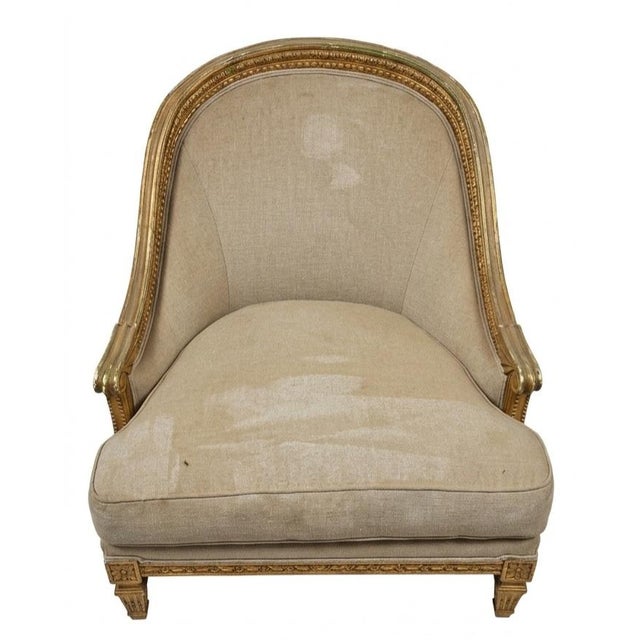 French Late 19th Century Louis XVI-Style Gilded Accent Armchair (Or Bergère) For Sale - Image 3 of 5