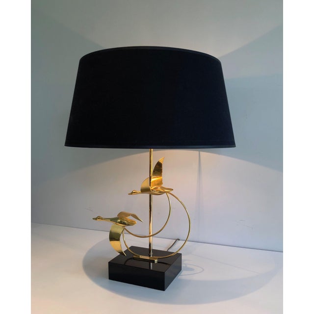 1970s Flock of Wild Geese Brass Table Lamp For Sale - Image 9 of 12