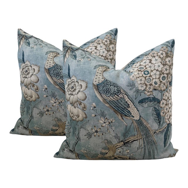 Anna French Villeneuve Aqua Down Filled Pillows - A Pair For Sale