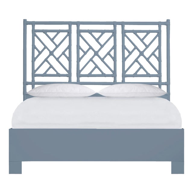 Chippendale Platform Bed Queen, Regatta Blue For Sale