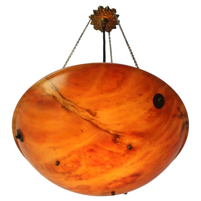 French Art Deco Alabaster Pendant with Brass Mount, 1920s For Sale - Image 3 of 11