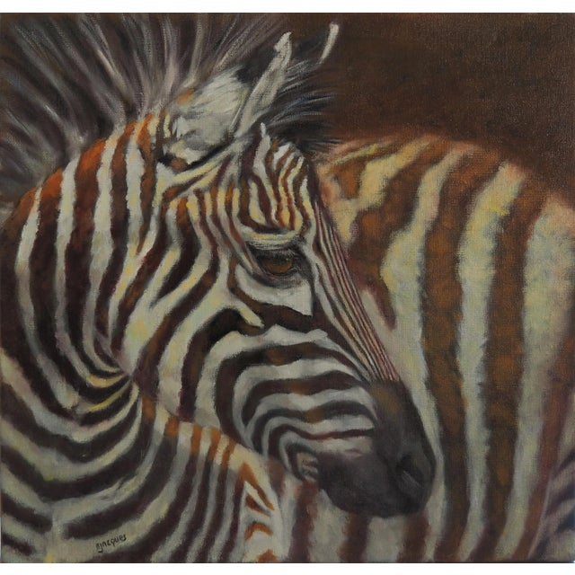 Early 21st Century Sylvie Ajacques, Zebra Portrait, 2023, Oil on Canvas For Sale - Image 5 of 5