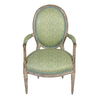 Newly Reupholstered Oval Back Louis XVI Style Armchair For Sale