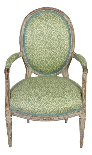 Newly Reupholstered Oval Back Louis XVI Style Armchair