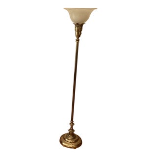 Antique Solid Brass Victorian Torchiere Floor Lamp With Ornament Brass Base Art Deco Style, Early 20th Century For Sale