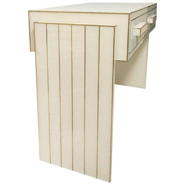 Brass 21st Century Two-Drawer Mirrored Glass and Brass Writing Desk or Console For Sale - Image 8 of 8