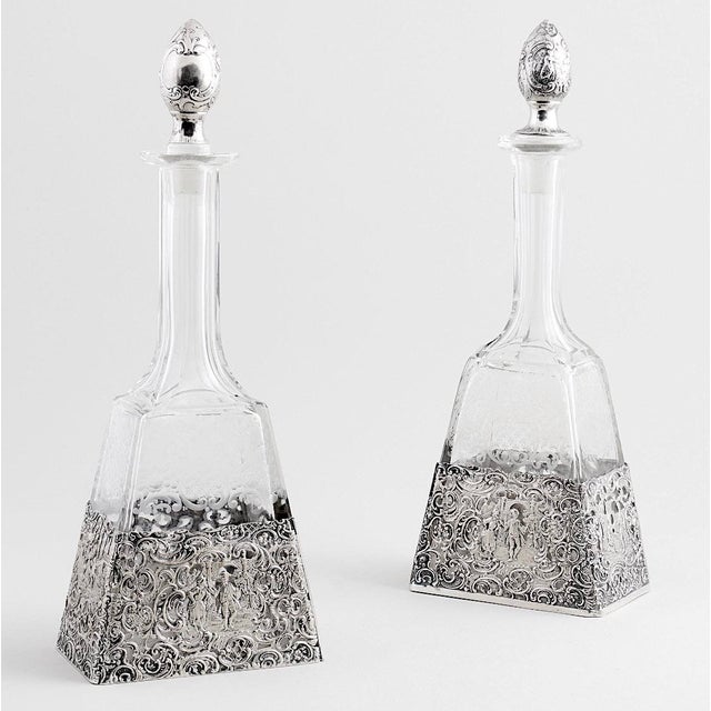 Traditional Antique German Silver Overlay & Etched Glass Barware Decanter For Sale - Image 3 of 10