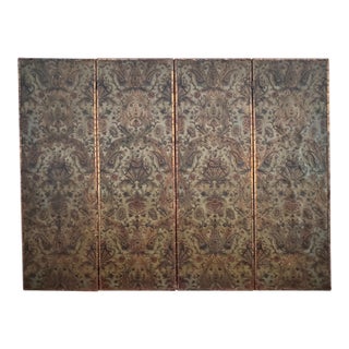 19th Century Embossed Leather Four-Panel Screen For Sale