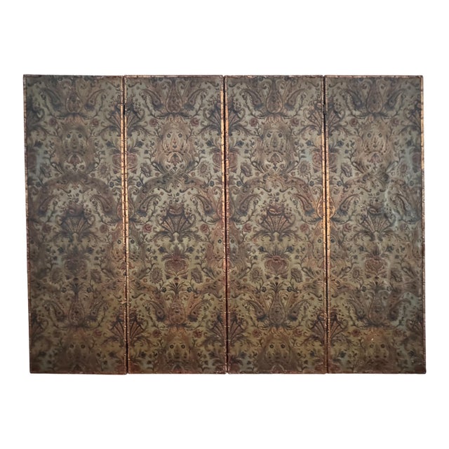 19th Century Embossed Leather Four-Panel Screen For Sale