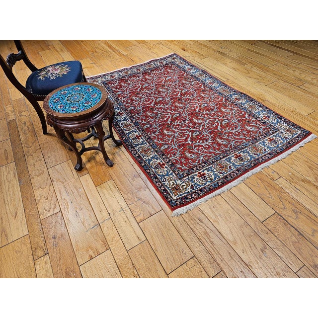 Vintage Qum Area Rug, Hand-Knotted Wool, Allover Paisley & Vine Pattern, 5x7, Red & Ivory For Sale In Chicago - Image 6 of 18