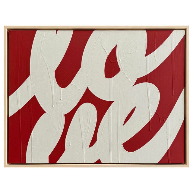 Clean line red and cream painting with a thin and subtle natural wood frame. Featuring Ron's classic clean lines and...